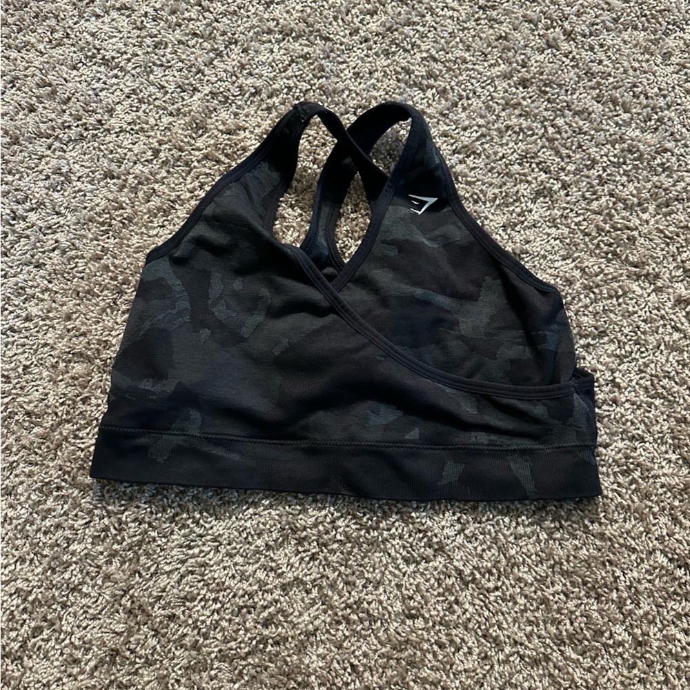 Gymshark ADAPT CAMO SEAMLESS SPORTS BRA - Black/Onyx Grey - XL